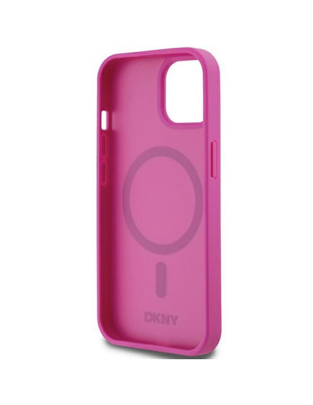 Coque DKNY pour IPHONE 15 compatible avec MagSafe DKHMP15SPSHRPSP (DKNY HC MagSafe Pu Repeat Pattern W/Stack Logo) rose