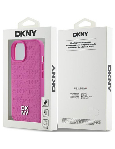 Coque DKNY pour IPHONE 15 compatible avec MagSafe DKHMP15SPSHRPSP (DKNY HC MagSafe Pu Repeat Pattern W/Stack Logo) rose
