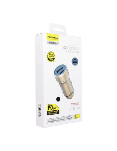 PAVAREAL chargeur de voiture USB A + Type C PD 30W PA-CC53 noir