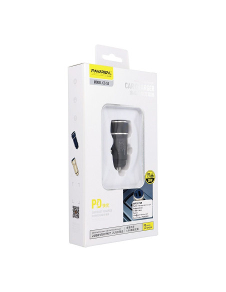 PAVAREAL chargeur de voiture USB A + Type C PD 30W PA-CC53 noir