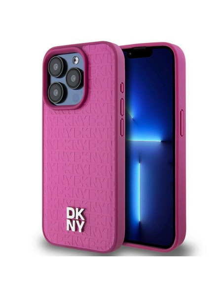 Coque pour IPHONE 15 Pro compatible avec MagSafe DKHMP15LPSHRPSP (DKNY HC MagSafe Pu Repeat Pattern W/Stack Logo) rose
