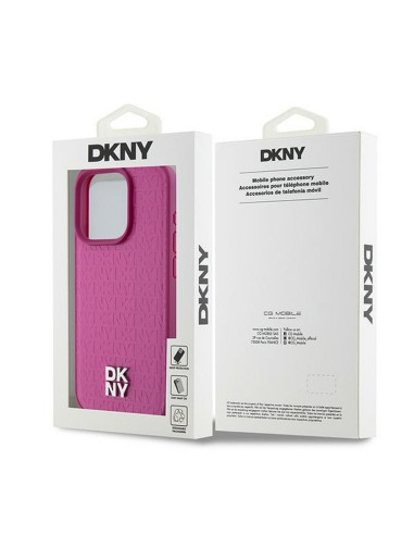 Coque pour IPHONE 15 Pro compatible avec MagSafe DKHMP15LPSHRPSP (DKNY HC MagSafe Pu Repeat Pattern W/Stack Logo) rose