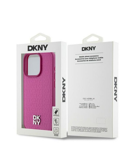 Coque pour IPHONE 15 Pro compatible avec MagSafe DKHMP15LPSHRPSP (DKNY HC MagSafe Pu Repeat Pattern W/Stack Logo) rose