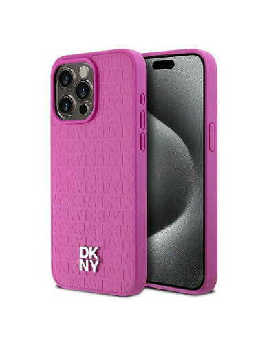 Coque pour IPHONE 15 Pro Max compatible avec MagSafe DKHMP15XPSHRPSP (DKNY HC MagSafe Pu Repeat Pattern W/Stack Logo) rose