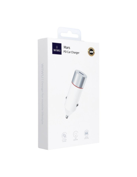 WiWU - Mars Series Wi-QC021 Chargeur de voiture 30W PD+QC 1xUSB C - blanc