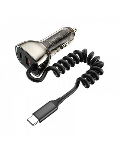WiWU - Wi-QC016 Chargeur de voiture 90W avec câble USB C et port USB A