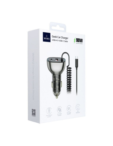 WiWU - Wi-QC016 Chargeur de voiture 90W avec câble USB C et port USB A