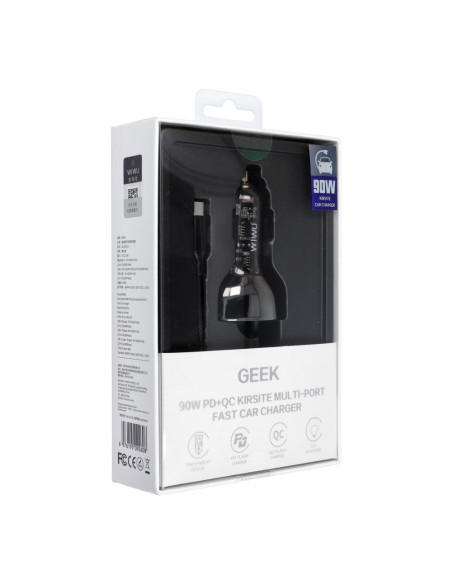 WiWU - Wi-QC016 Chargeur de voiture 90W avec câble USB C et port USB A