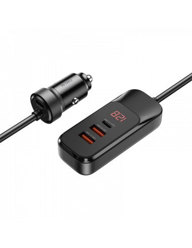 WiWU - Chargeur de voiture multiport avec câble d'extension Wi-QC015 120W PD+QC 2xUSB A + 2xUSB C