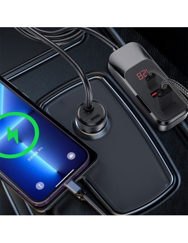 WiWU - Chargeur de voiture multiport avec câble d'extension Wi-QC015 120W PD+QC 2xUSB A + 2xUSB C