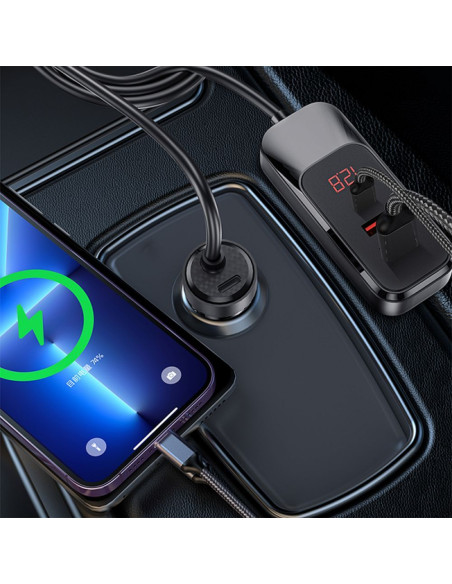 WiWU - Chargeur de voiture multiport avec câble d'extension Wi-QC015 120W PD+QC 2xUSB A + 2xUSB C