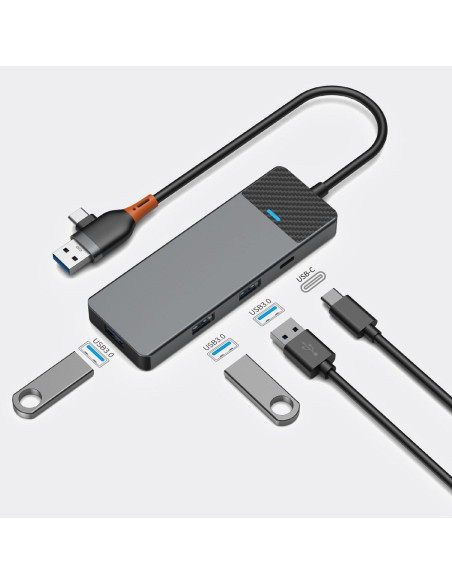 WiWU - HUB A431C 4in1 plug USB A/C à USB3.0x3+USB-Cx1