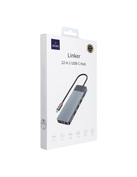 WiWU - HUB 12in1 pro USB3.0x2+USB2.0x2+PD(100W)+USB-C(3.0)+SD/TF(2.0)+HDMIx2(4K30HZ)+VGA (1080P)+LAN (Gigabit)