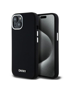 Coque DKNY pour IPHONE 15 compatible avec MagSafe DKHMP15SSMCHLK (DKNY HC MagSafe Silicone W/Horizontal Metal Logo) noir