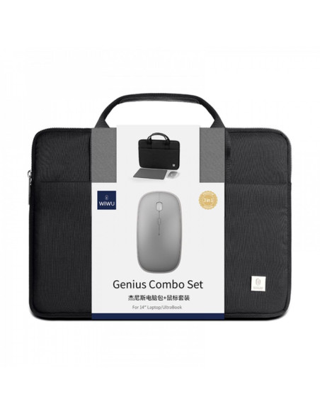 WiWU - Sacoche étanche pour ordinateur portable 14" Genius Combo Set 3in1 (sac+souris+mousqueton) - noir
