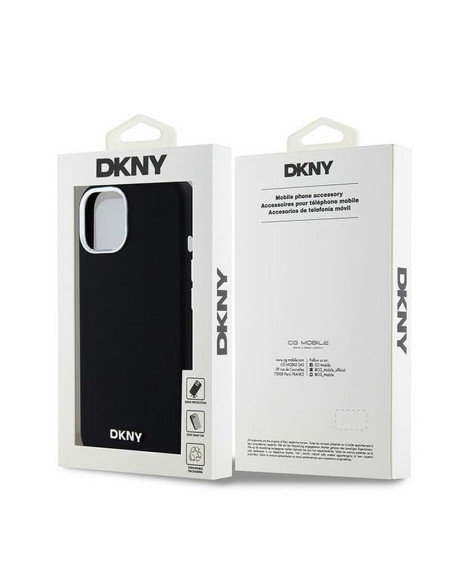 Coque DKNY pour IPHONE 15 compatible avec MagSafe DKHMP15SSMCHLK (DKNY HC MagSafe Silicone W/Horizontal Metal Logo) noir