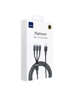 WiWU - Câble USB série Platinum Wi-C014 3in1 USB A vers USB C, Micro USB, Lightning 3.1A 1.2m - noir