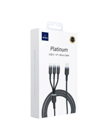 WiWU - Câble USB série Platinum Wi-C014 3in1 USB A vers USB C, Micro USB, Lightning 3.1A 1.2m - noir