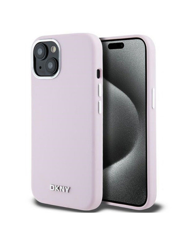 Coque DKNY pour IPHONE 15 compatible avec MagSafe DKHMP15SSMCHLP (DKNY HC MagSafe Silicone W/Horizontal Metal Logo) rose