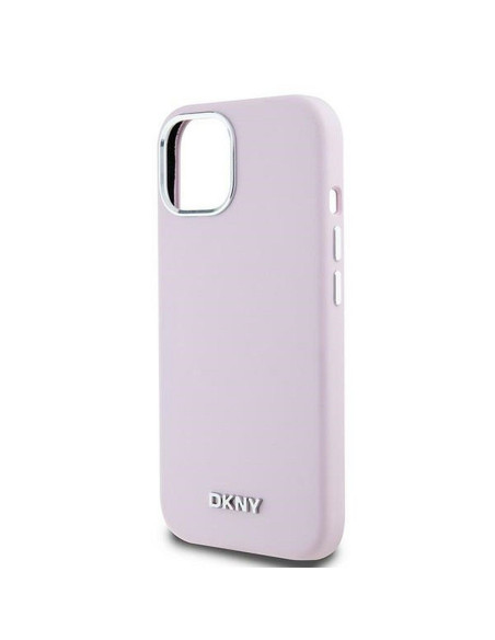 Coque DKNY pour IPHONE 15 compatible avec MagSafe DKHMP15SSMCHLP (DKNY HC MagSafe Silicone W/Horizontal Metal Logo) rose