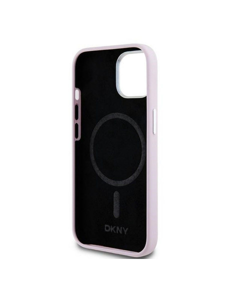 Coque DKNY pour IPHONE 15 compatible avec MagSafe DKHMP15SSMCHLP (DKNY HC MagSafe Silicone W/Horizontal Metal Logo) rose