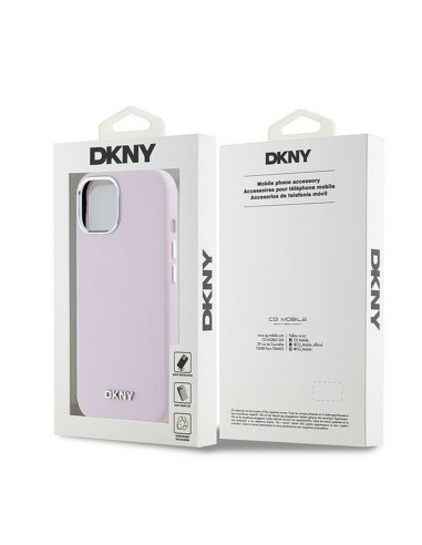 Coque DKNY pour IPHONE 15 compatible avec MagSafe DKHMP15SSMCHLP (DKNY HC MagSafe Silicone W/Horizontal Metal Logo) rose