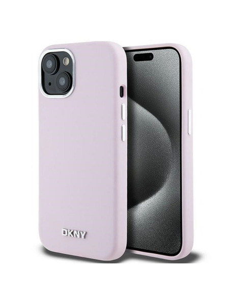 DKNY case for IPHONE 15 Plus compatible with MagSafe DKHMP15MSMCHLP (DKNY HC MagSafe Silicone W/Horizontal Metal Logo) pink