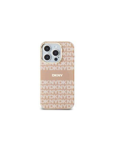 Coque DKNY pour IPHONE 15 compatible avec MagSafe DKHMP15SHRHSEP (DKNY HC MagSafe PC TPU Repeat Texture Pattern W/ Stripe) rose