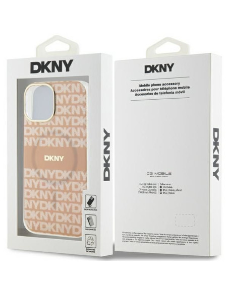 Coque DKNY pour IPHONE 15 Plus compatible avec MagSafe DKHMP15MHRHSEP (DKNY HC MagSafe PC TPU Repeat Texture Pattern W/ Stripe) 