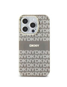 Coque DKNY pour IPHONE 15 compatible avec MagSafe DKHMP15SHRHSEE (DKNY HC MagSafe PC TPU Repeat Texture Pattern W/ Stripe) beige
