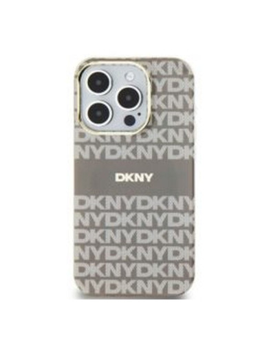 Coque DKNY pour IPHONE 15 compatible avec MagSafe DKHMP15SHRHSEE (DKNY HC MagSafe PC TPU Repeat Texture Pattern W/ Stripe) beige