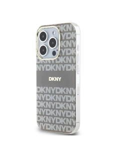 Coque pour IPHONE 15 Pro compatible avec MagSafe DKHMP15LHRHSEE (DKNY HC MagSafe PC TPU Repeat Texture Pattern W/ Stripe) beige 2