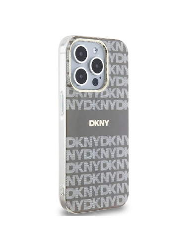 Coque pour IPHONE 15 Pro compatible avec MagSafe DKHMP15LHRHSEE (DKNY HC MagSafe PC TPU Repeat Texture Pattern W/ Stripe) beige