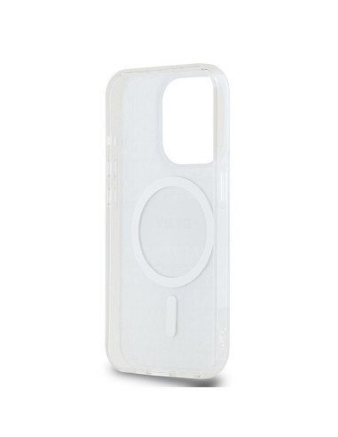 Coque pour IPHONE 15 Pro compatible avec MagSafe DKHMP15LHRHSEE (DKNY HC MagSafe PC TPU Repeat Texture Pattern W/ Stripe) beige