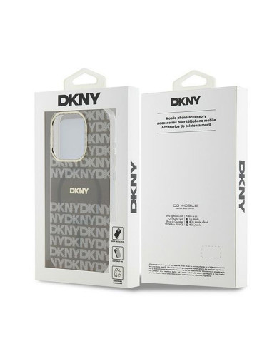 Coque pour IPHONE 15 Pro compatible avec MagSafe DKHMP15LHRHSEE (DKNY HC MagSafe PC TPU Repeat Texture Pattern W/ Stripe) beige