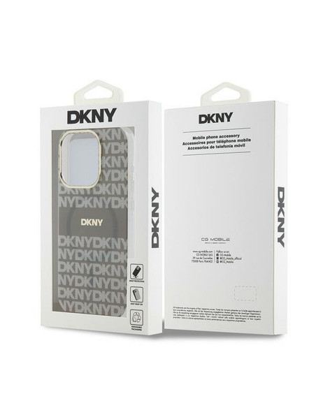 Coque pour IPHONE 15 Pro compatible avec MagSafe DKHMP15LHRHSEE (DKNY HC MagSafe PC TPU Repeat Texture Pattern W/ Stripe) beige