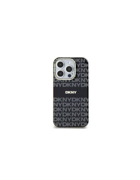 Coque DKNY pour IPHONE 15 compatible avec MagSafe DKHMP15SHRHSEK (DKNY HC MagSafe PC TPU Repeat Texture Pattern W/ Stripe) noir
