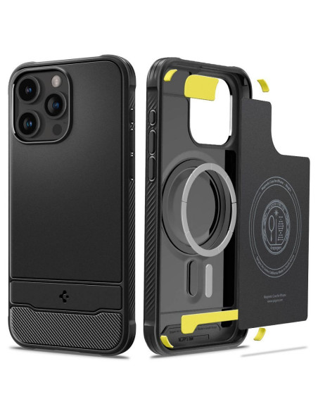 SPIGEN Rugged Armor Coque compatible MAG pour IPHONE 15 PRO MAX noir mat