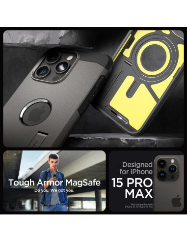 SPIGEN Tough Armor MAG compatible with MagSafe for IPHONE 15 PRO MAX gunmetal