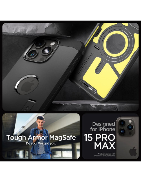 SPIGEN Tough Armor MAG Coque compatible avec MagSafe pour IPHONE 15 PRO MAX noir