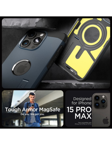SPIGEN Tough Armor MAG compatible with MagSafe for IPHONE 15 PRO MAX metal slate