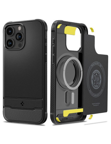 SPIGEN Rugged Armor Coque compatible MAG pour IPHONE 15 PRO noir mat