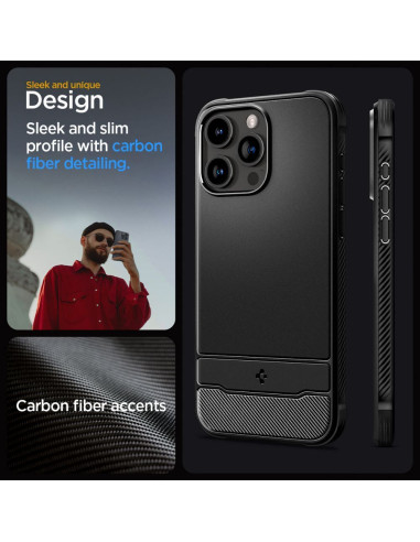 SPIGEN Rugged Armor Coque compatible MAG pour IPHONE 15 PRO noir mat