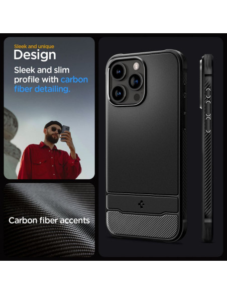 SPIGEN Rugged Armor Coque compatible MAG pour IPHONE 15 PRO noir mat