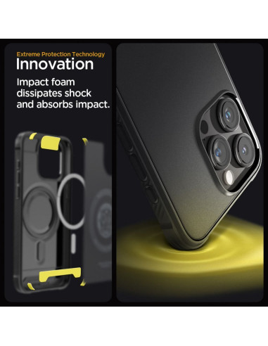 SPIGEN Rugged Armor Coque compatible MAG pour IPHONE 15 PRO noir mat