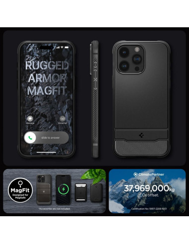 SPIGEN Rugged Armor Coque compatible MAG pour IPHONE 15 PRO noir mat