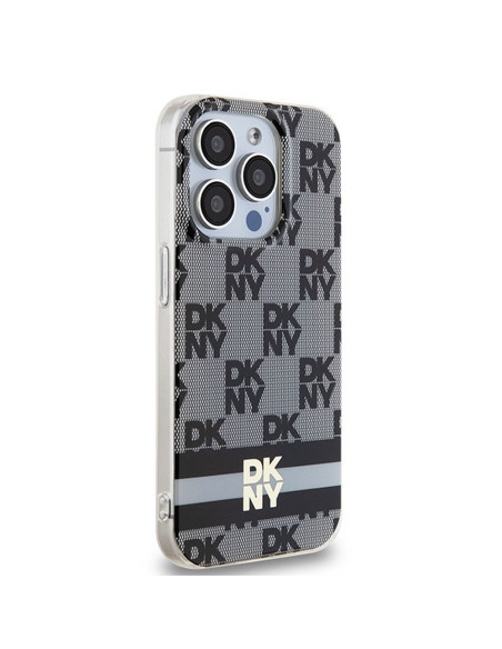 Coque pour IPHONE 15 Pro compatible avec MagSafe DKHMP15LHCPTSK (DKNY HC MagSafe PC TPU Checkered Pattern W/Printed Stripes) noi