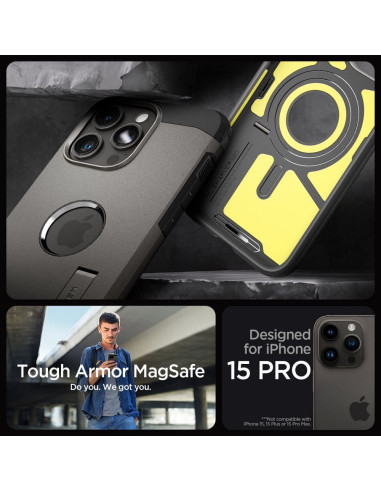 SPIGEN Tough Armor MAG compatible with MagSafe for IPHONE 15 PRO gunmetal