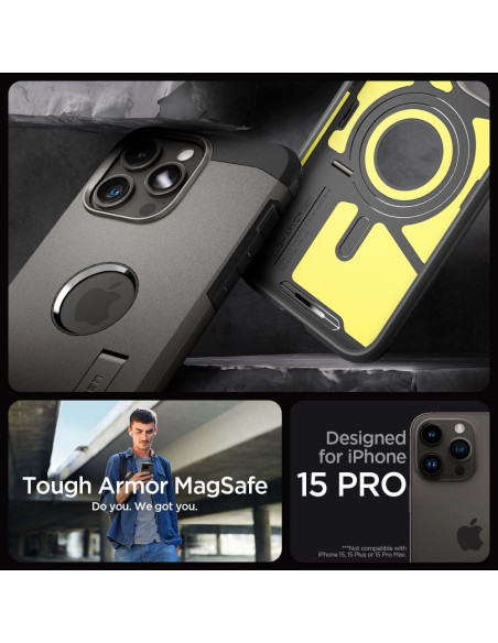 SPIGEN Tough Armor MAG compatible with MagSafe for IPHONE 15 PRO gunmetal