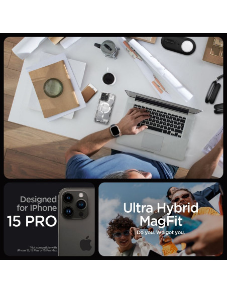 SPIGEN Ultra Hybrid Mag compatible with MagSafe for IPHONE 15 PRO zero one white